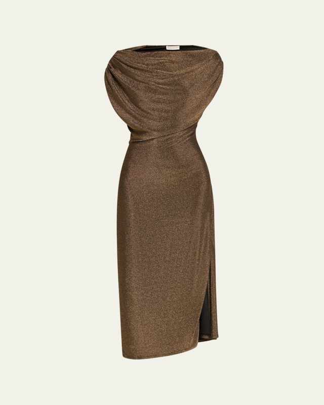 Rocker Chet Metallic Boat-Neck Midi Dress